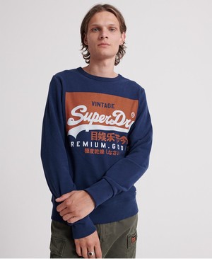 Superdry Organic Cotton Vintage Logo Crew Férfi Pulóver Sötétkék | WJNKM2439